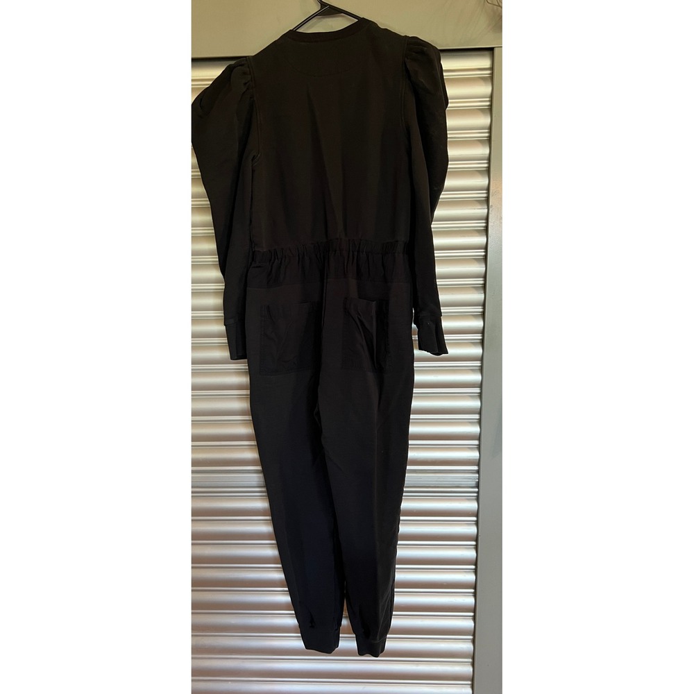 Ulla Johnson Black Mixed Media Puff Sleeve Utility Jumpsuit Elastic Waist - Picture 2 of 8